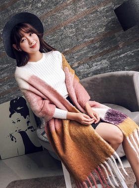 Korean long scarf shawl women's warm tassel scarf加厚围巾