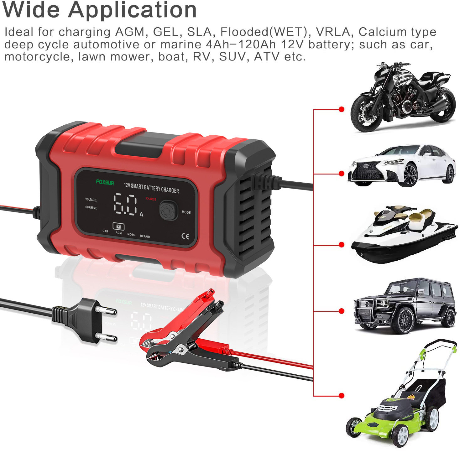 English 6A motorcycle car battery charger汽车电瓶充电器