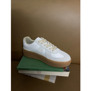 女款 内增高5cm圆头真皮女鞋 棕色白色米色 复古休闲鞋 厚底德训鞋