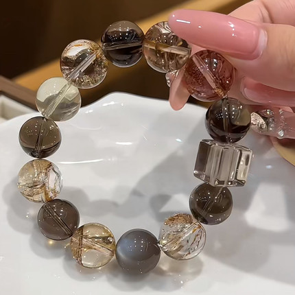 【秋冬美拉德】金箔锦鲤天然黄水晶月光石茶晶手串简约时尚百搭礼