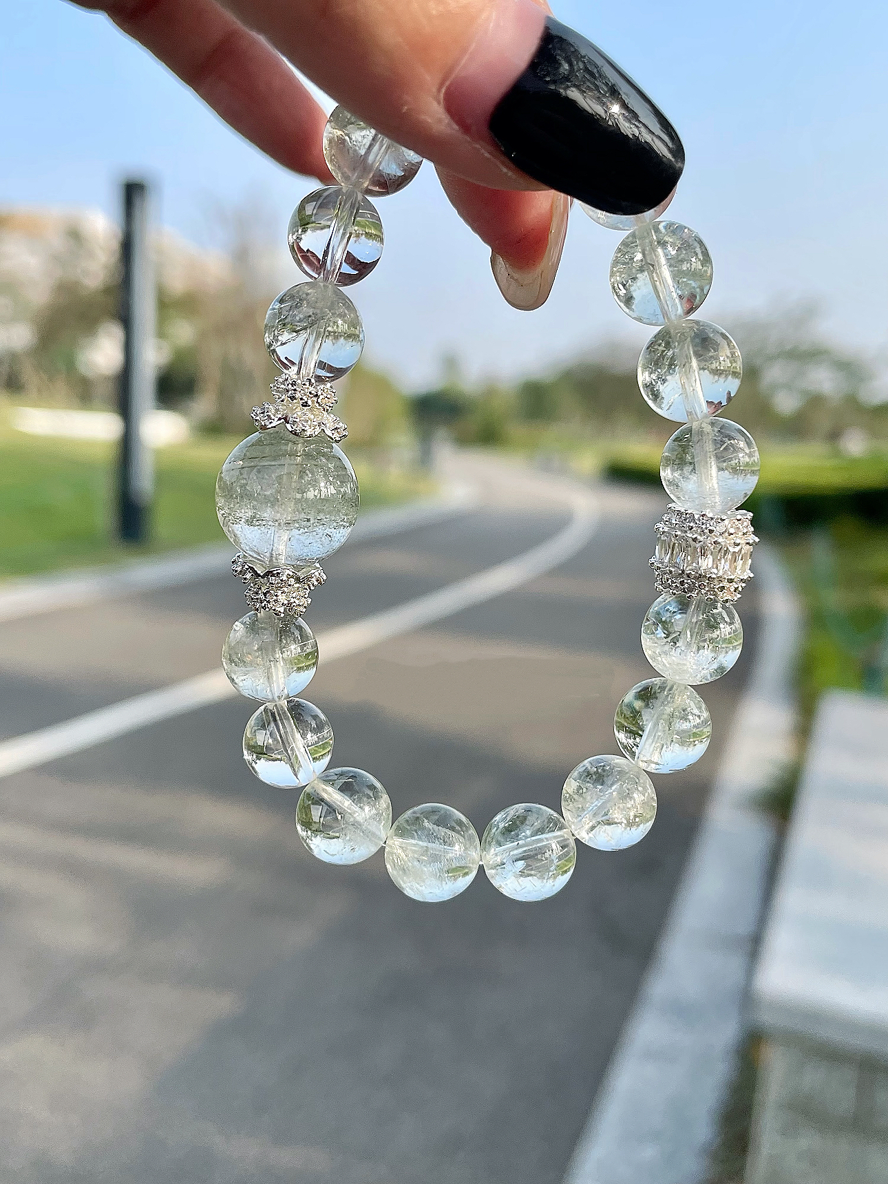 【鬼佬财神】天然绿幽灵石手串手链送女友闺蜜简约时尚礼物轻奢