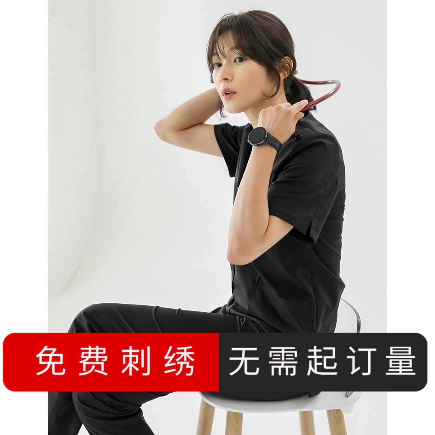 朵知新款洗手衣套装女短袖刷手服男手术室口腔医生护士工作服黑色