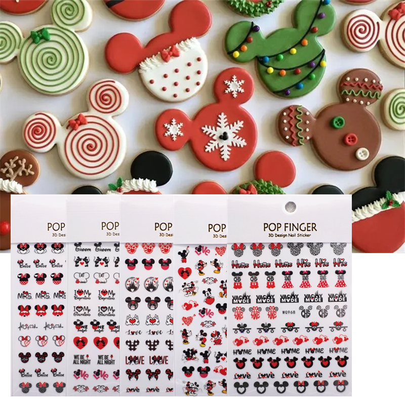 10元包邮圣诞米奇指甲贴纸可撕美甲贴花环豹纹爱心雪花驯鹿糖果树