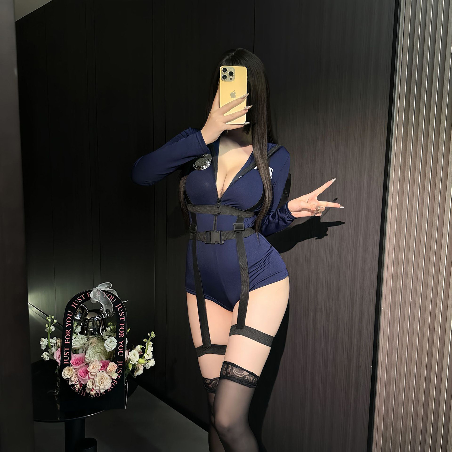 大码200斤加肥御姐连体衣空姐装表演酷女性感夜店火辣cos制服蓝色