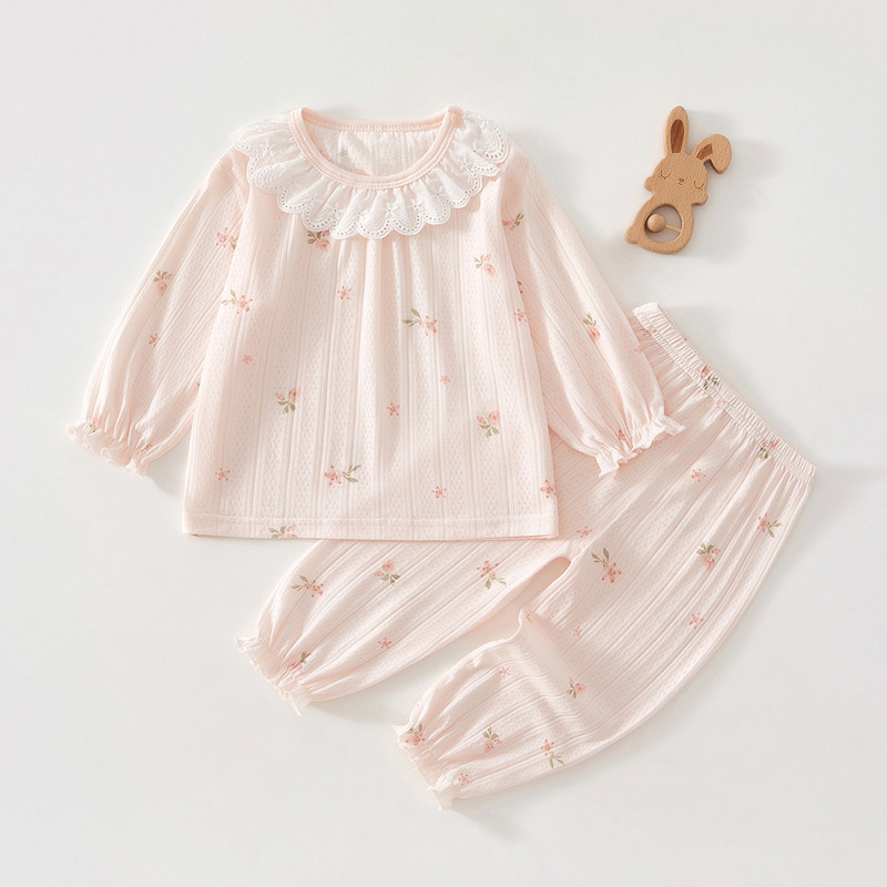 婴儿衣服夏季薄款女宝宝分体睡衣套装新生儿长袖可爱空调服两件套