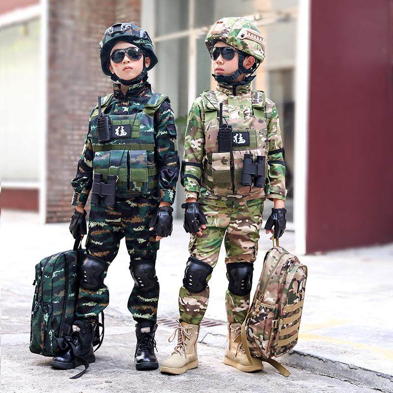 儿童虎斑迷彩服套装男女童夏季短袖军装演出服夏令营特种兵军训服