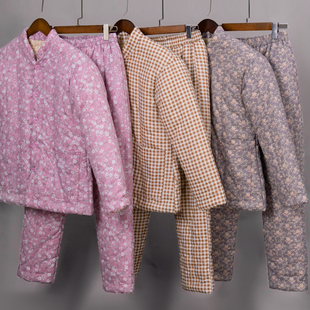 加厚保暖内胆棉服内外穿冬 妈妈装 手工纯棉花棉袄女士棉衣棉裤 套装