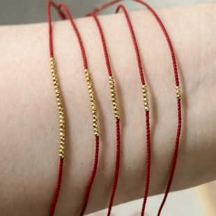 半宝阁 18k真金转运珠本命年红绳可调节蹦迪珠18k真金芝麻珠蜡线