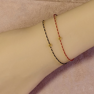 半宝阁原创财源滚滚18k真金钱币芝麻珠本命年精致红手绳情侣蜡线