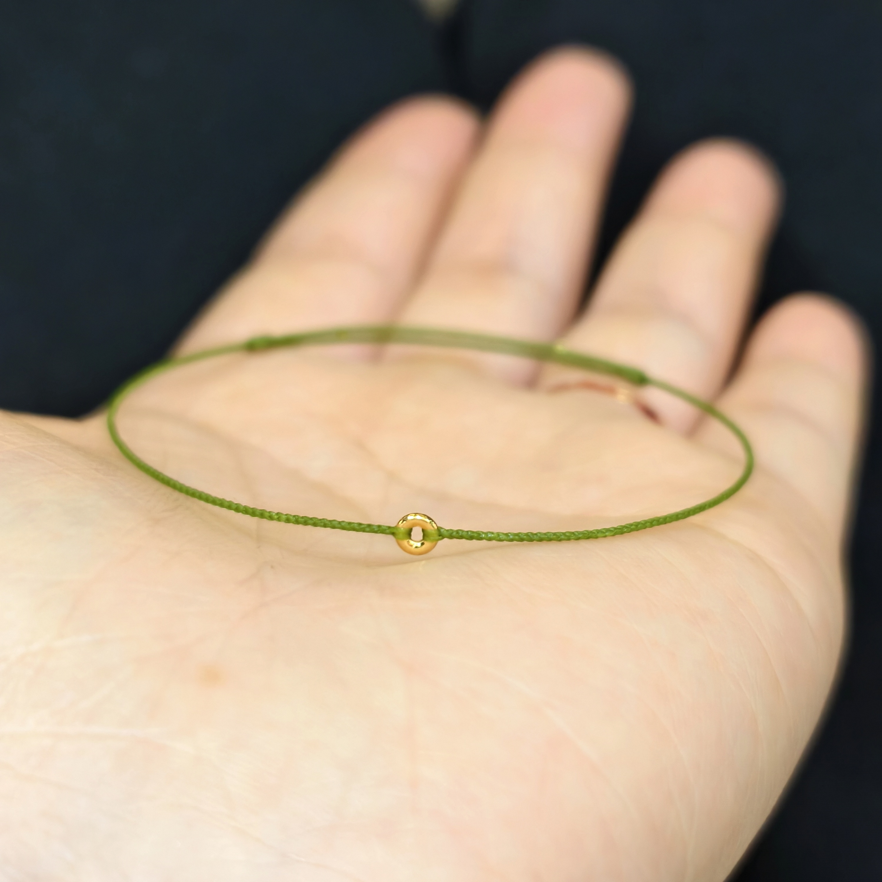 半宝阁 999足金平安扣红绳手链3mm超细本命年手绳纯手工编织蜡线