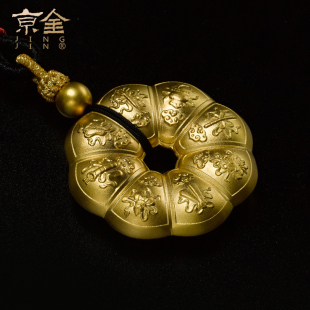 足金八仙献寿吊坠古法金平安扣黄金23g项链