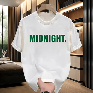 新款 港风宽松休闲t恤衫 简约英文印花纯棉短袖 大码 潮 男士 2024夏季