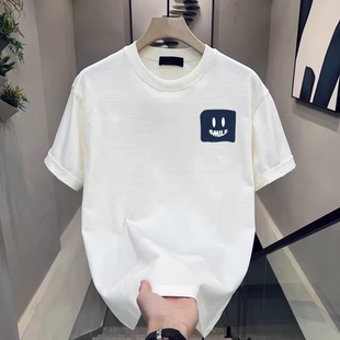 港风休闲T恤男 圆领潮牌半袖 230克重磅纯棉高品质简约印花男装 短袖