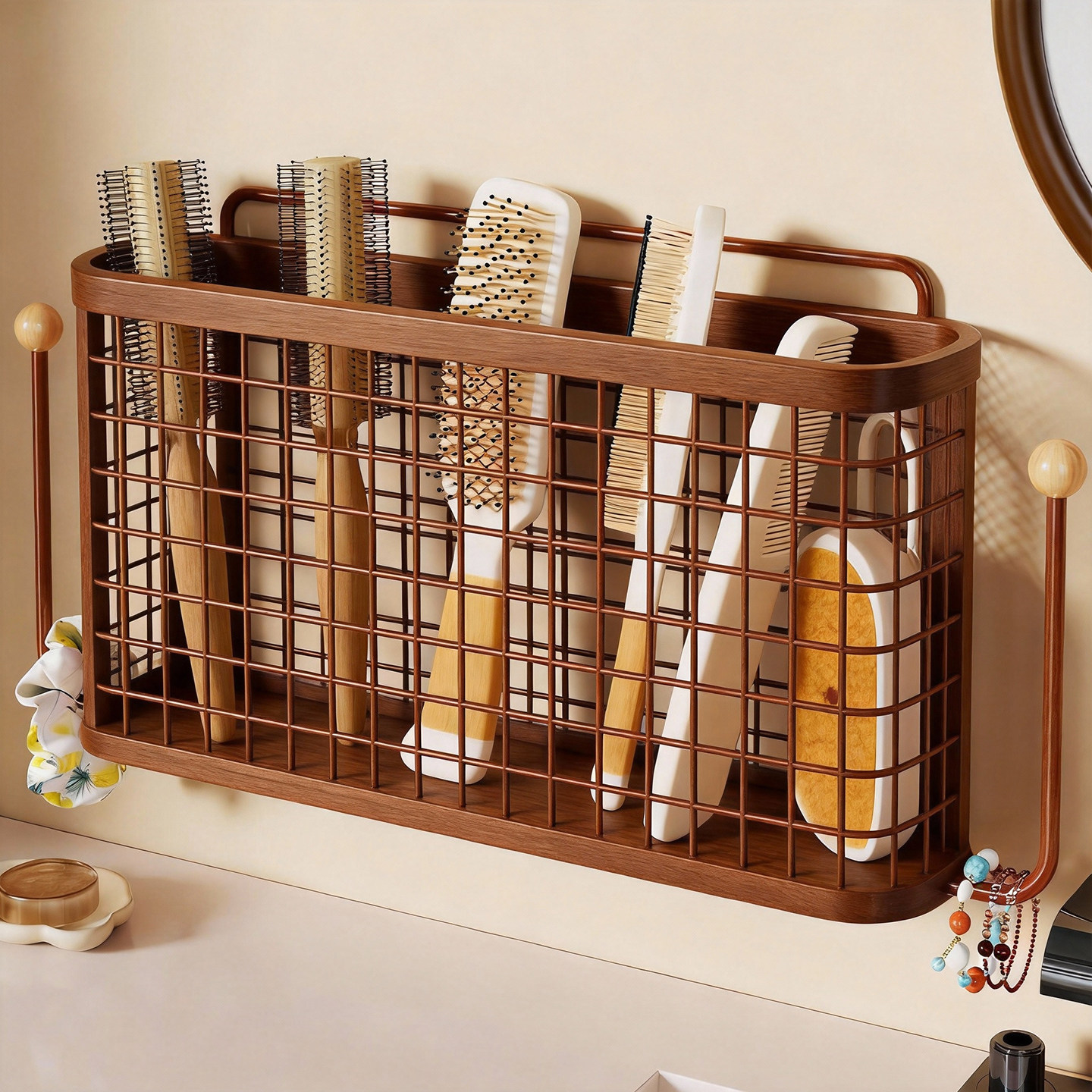 浴室梳子收纳架壁挂式家用美发工具置物篮墙面发圈头绳挂架免打孔,收纳整理,整理架/置物架/收纳架,淘宝优惠券,粉丝福利购,淘宝优惠卷