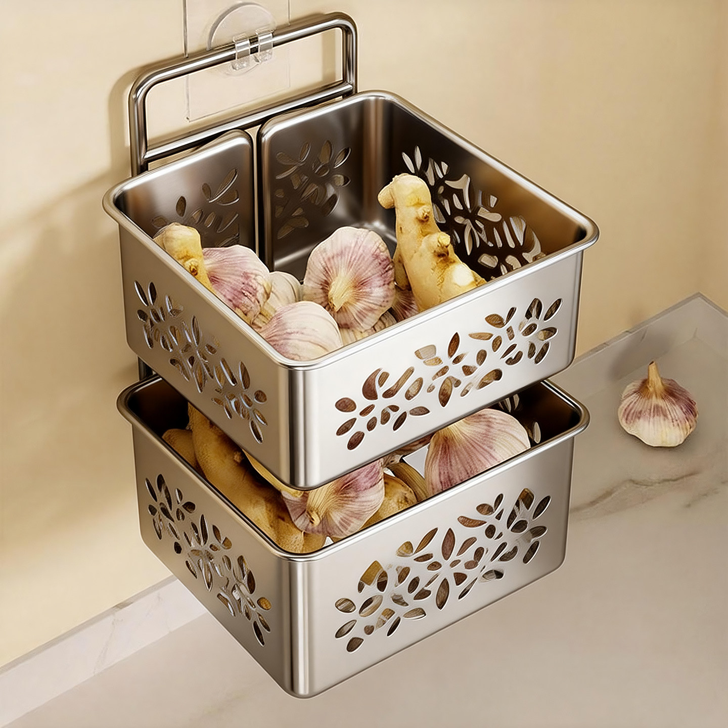 厨房墙面置物架免打孔水果蔬菜收纳篮多功能多层葱姜蒜调料储物筐,厨房/烹饪用具,厨房墙壁置物架/厨房墙壁挂架,淘宝优惠券,粉丝福利购,淘宝优惠卷