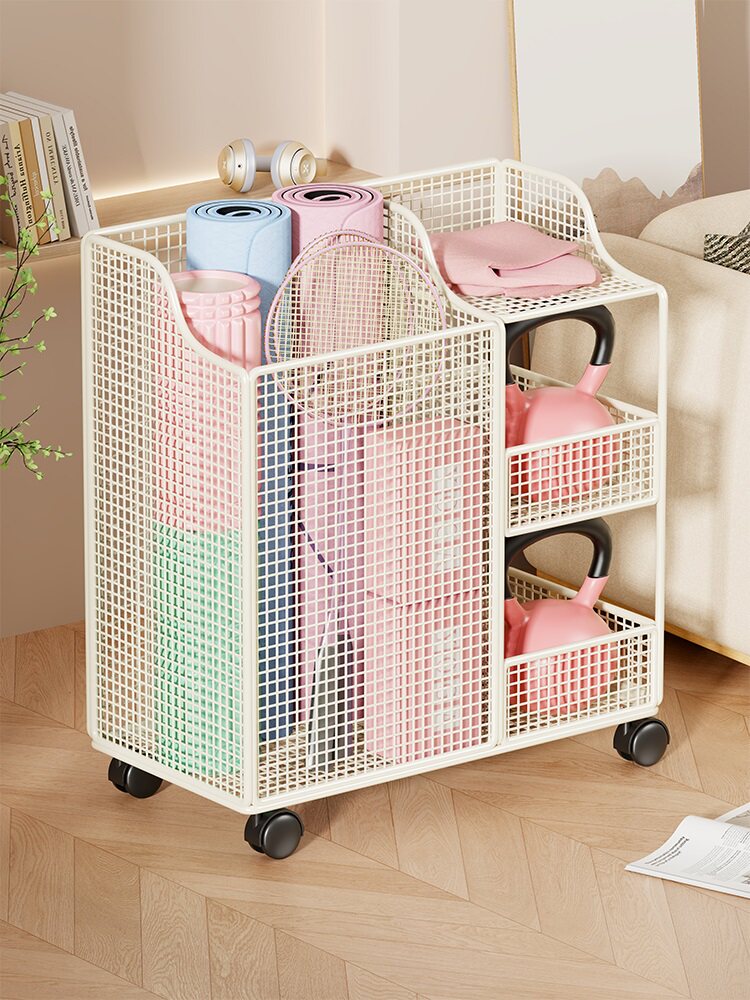 家用瑜伽垫收纳筐多功能运动健身器材羽毛球拍置物架大容量整理筐