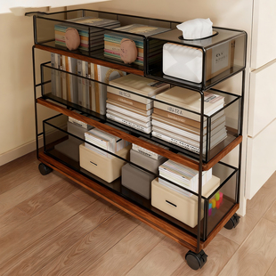 桌下书包置物架落地可移动书架书桌旁多层书本收纳架抽屉式小推车