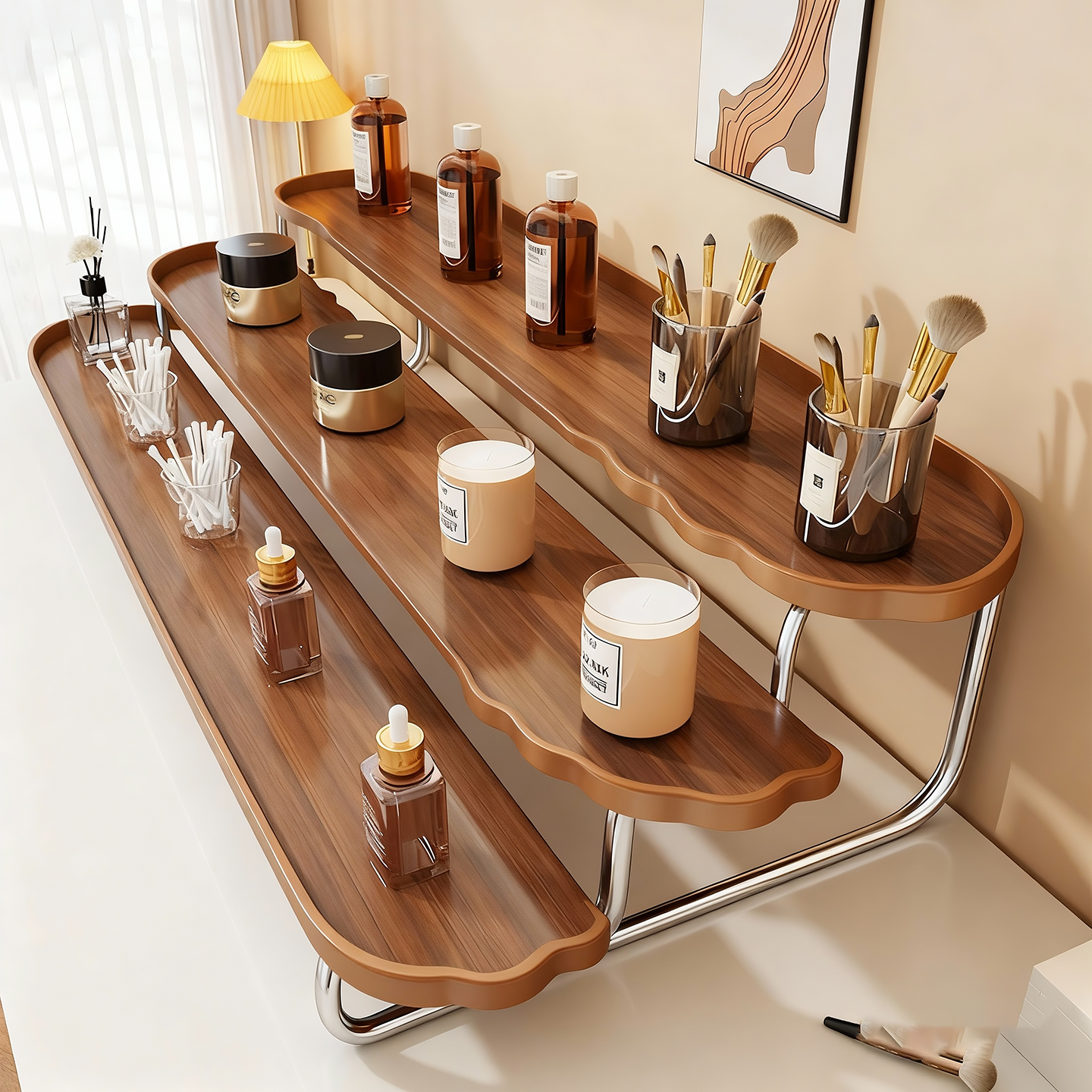 化妆品收纳架梳妆台面阶梯置物架