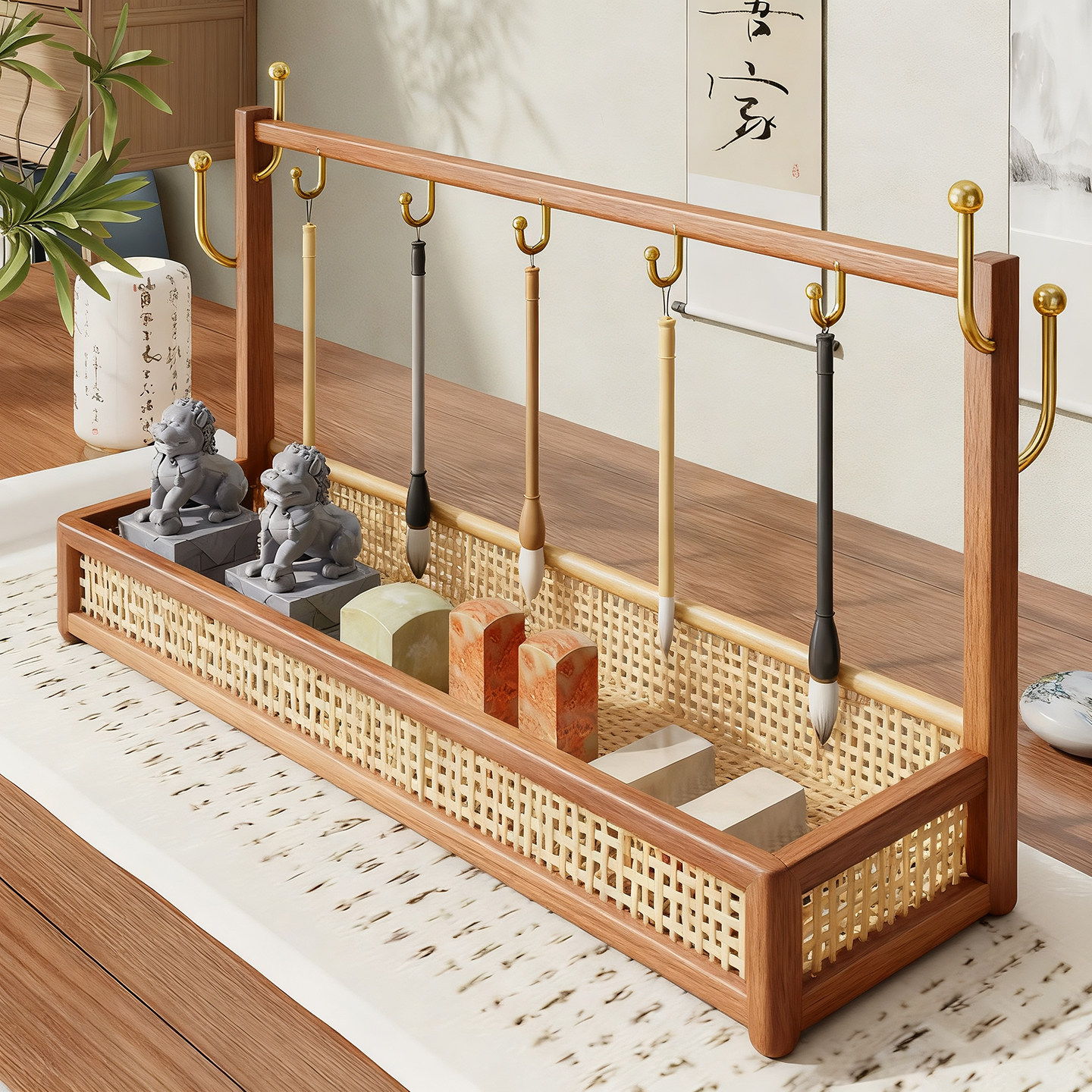 学生毛笔收纳挂架家用书法用品置物架文房四宝储物架书房桌面摆件