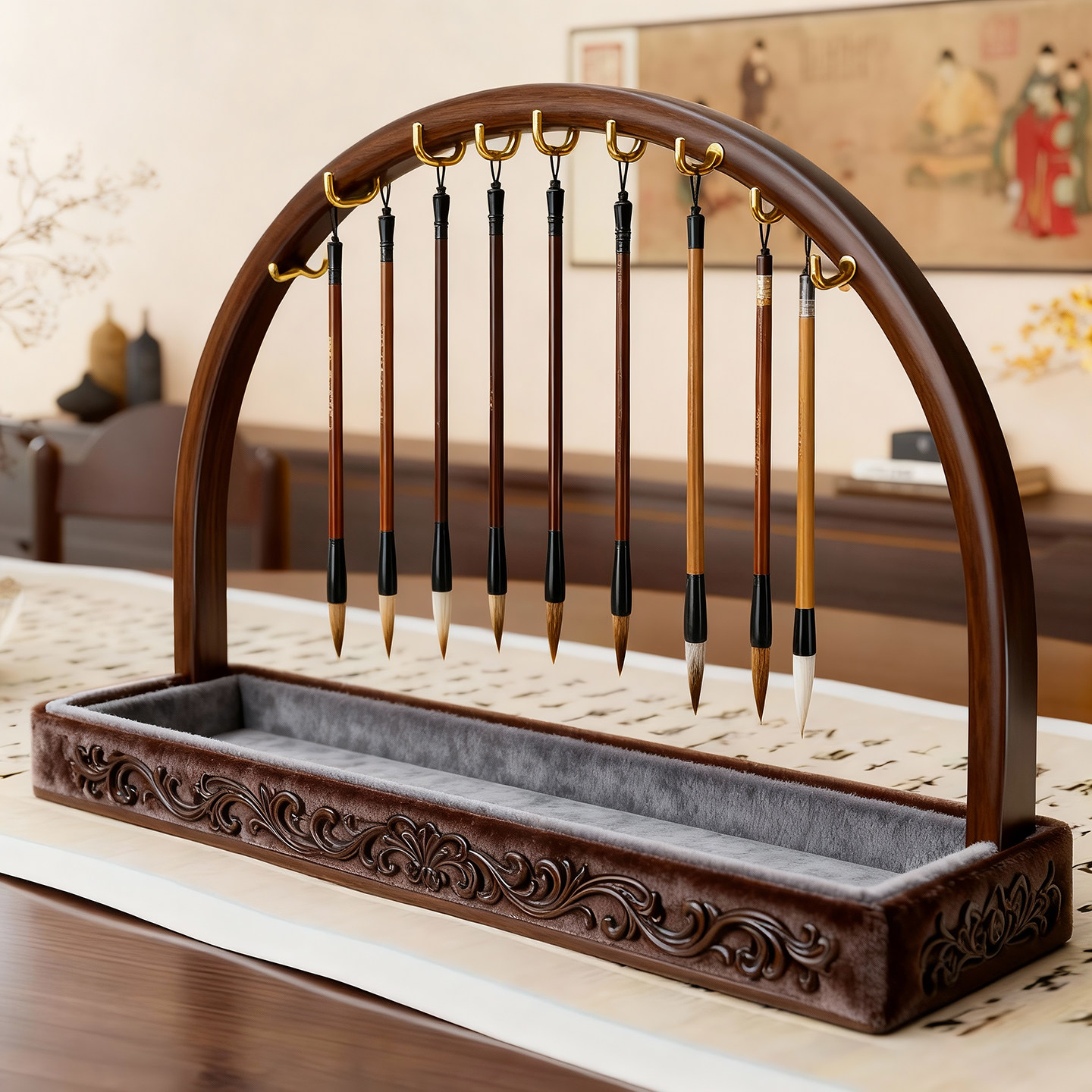 桌面毛笔整理挂架家用书法收纳摆件书法工具置物架文房四宝收纳架