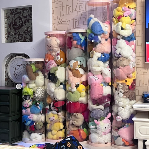 透明圆柱玩偶公仔收纳整理架子