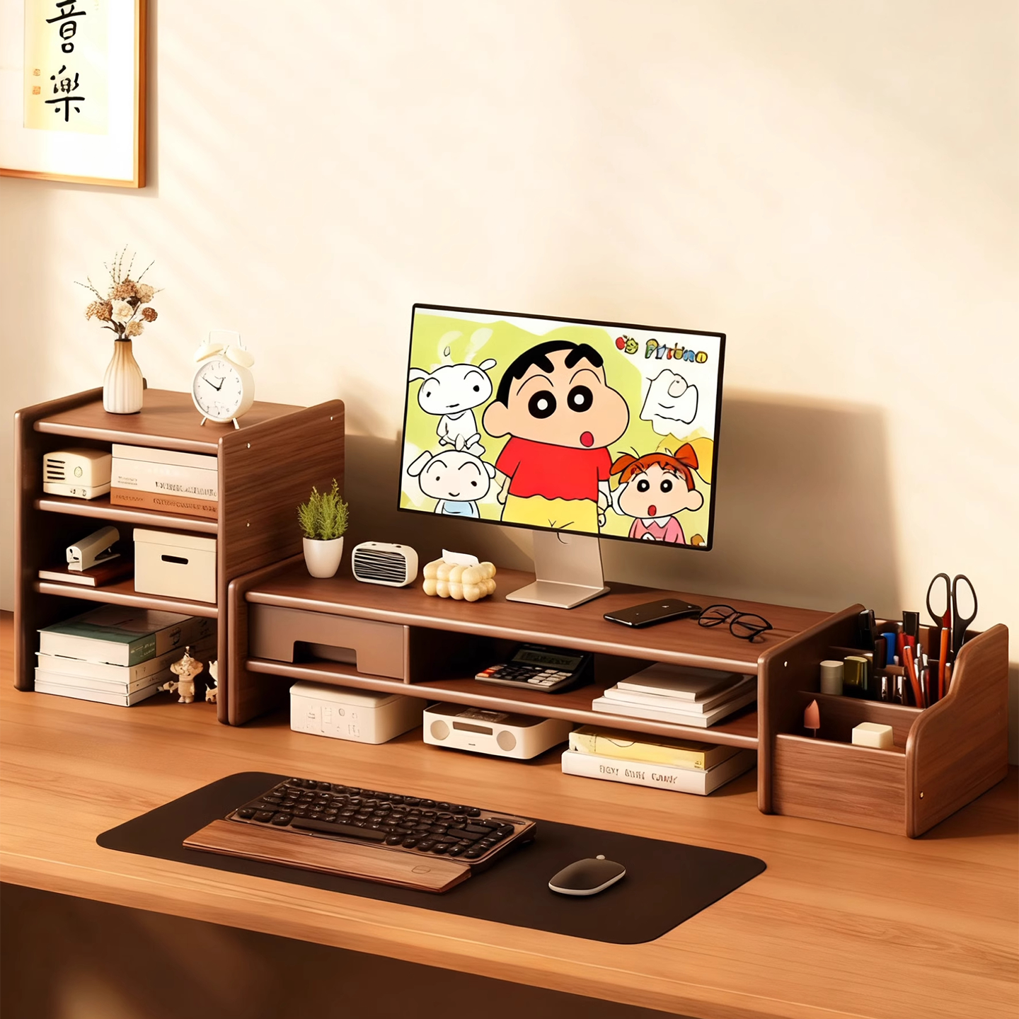 台式工位电脑增高架家用办公室左面收纳置物架显示器垫高底座托架