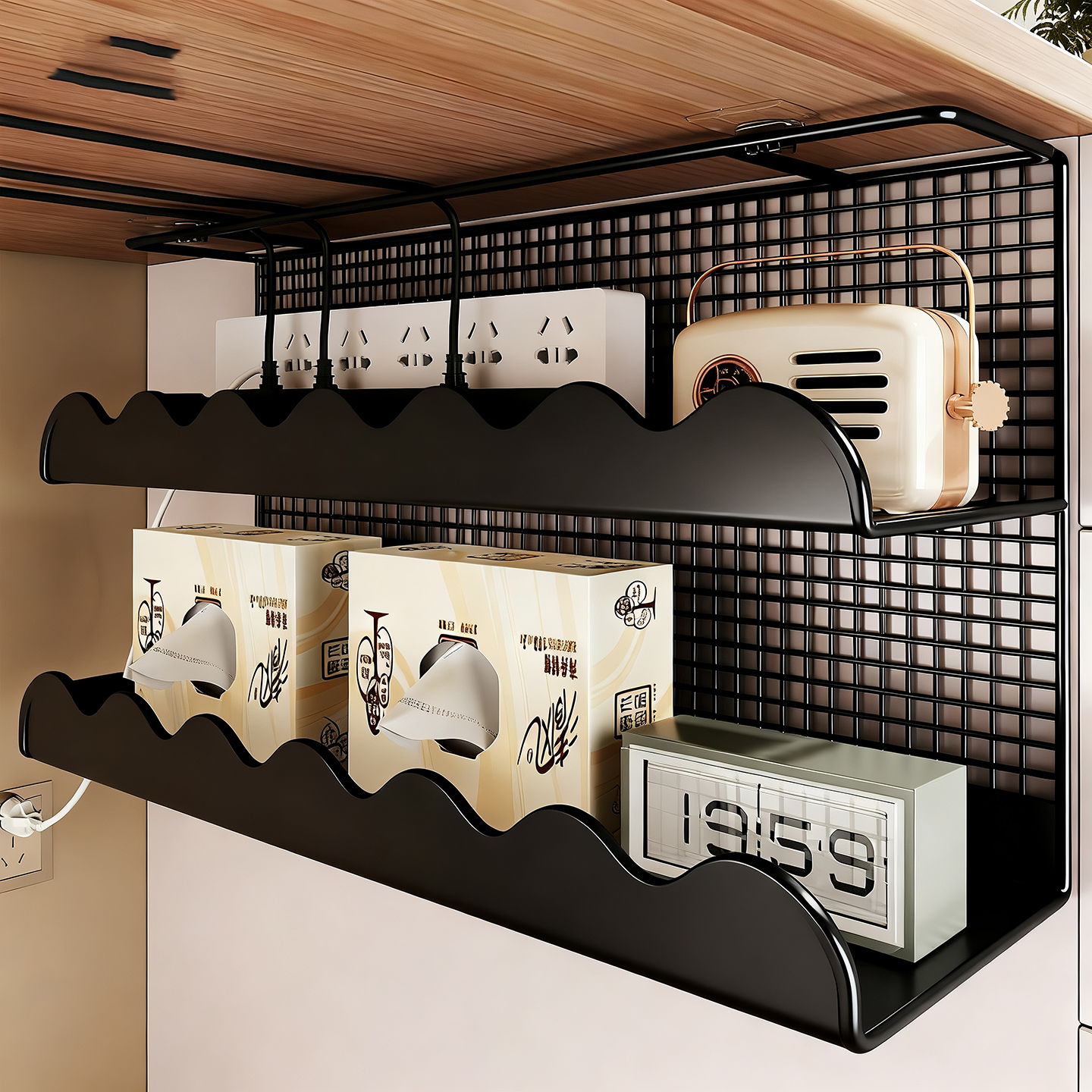 理线器台下免打孔插板插座置物架