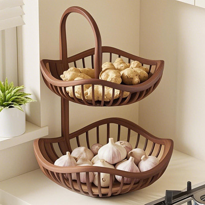 厨房葱姜蒜置物篮桌面蔬菜放置架子家用多功能客厅双层水果收纳架