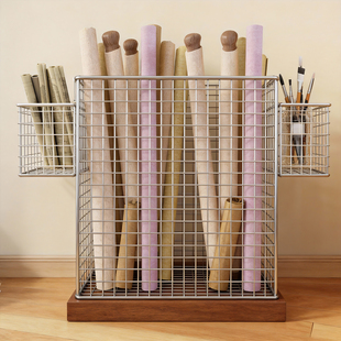 书法用品收纳筐家用书画储物桶卷轴整理筐落地式大容量宣纸置物桶