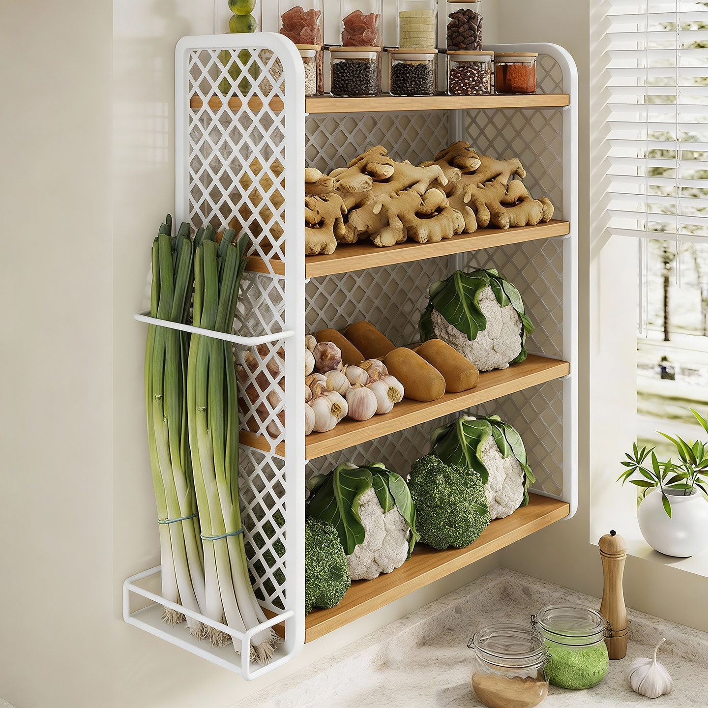 厨房墙面蔬菜多层置物架家用壁挂式大葱收纳架干果放置架子免打孔,收纳整理,整理架/置物架/收纳架,淘宝优惠券,粉丝福利购,淘宝优惠卷