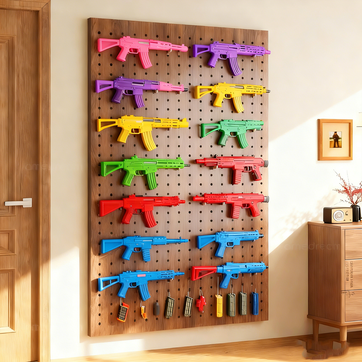 壁挂式儿童水枪收纳架家用宝宝玩具模型储物架墙面洞洞板置物架子,收纳整理,收纳洞洞板,淘宝优惠券,粉丝福利购,淘宝优惠卷