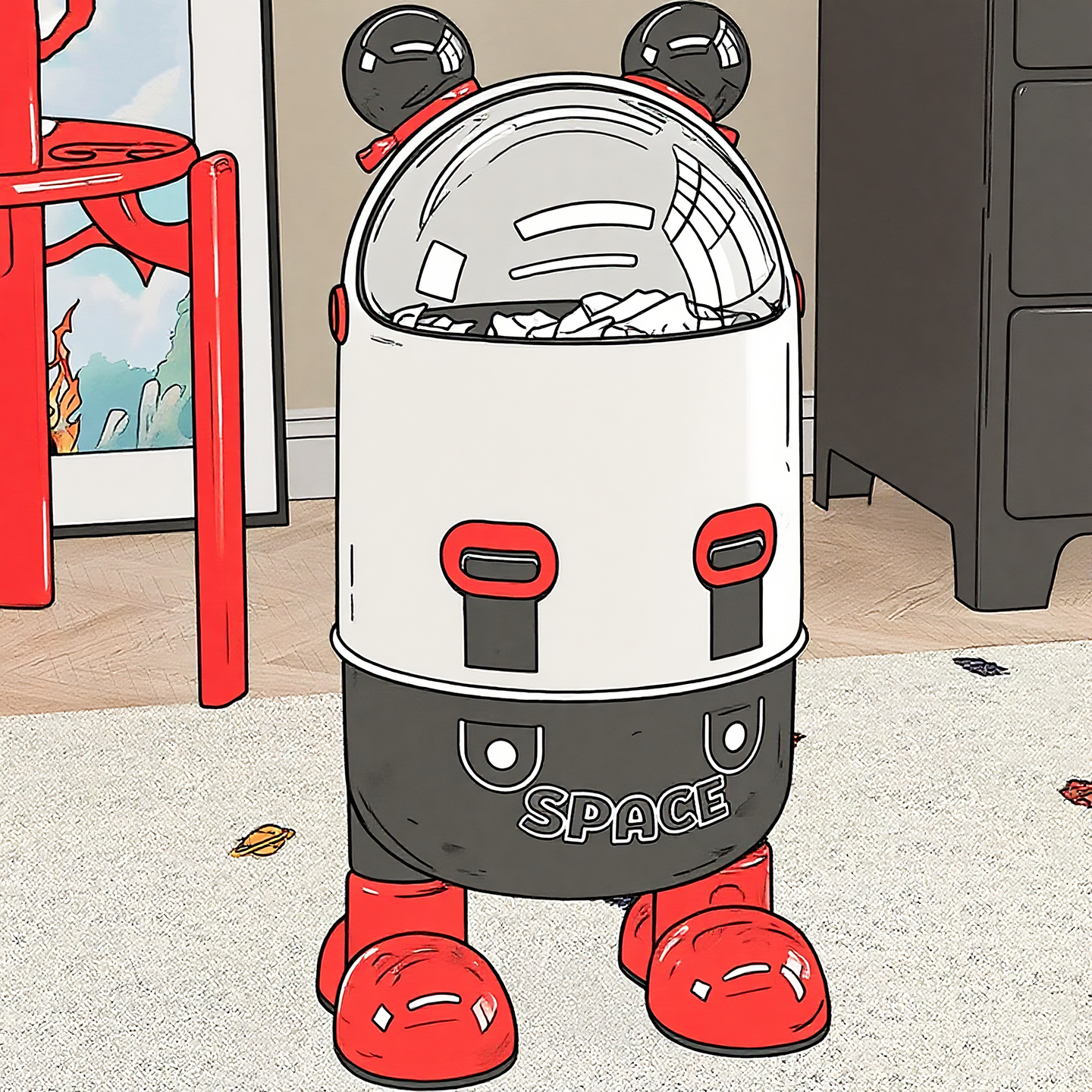 卡通垃圾桶桌旁大容量翻盖废纸篓