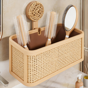 浴室墙面梳子置物架吸盘式美发工具收纳筐壁挂式洗漱用品储物筐子