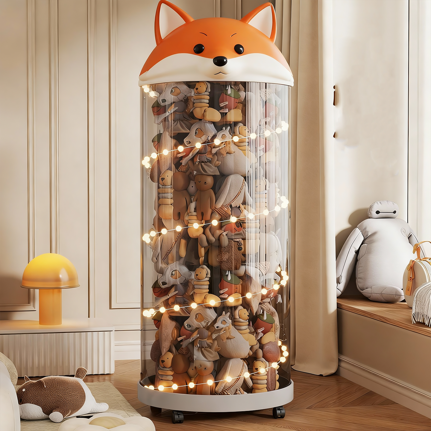 娃娃收纳桶家用圆柱形透明展示桶