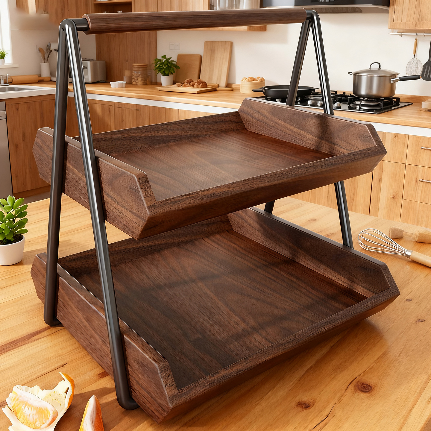 实木调味料置物架桌面果蔬整理架收纳架多层水果篮多功能储物神器