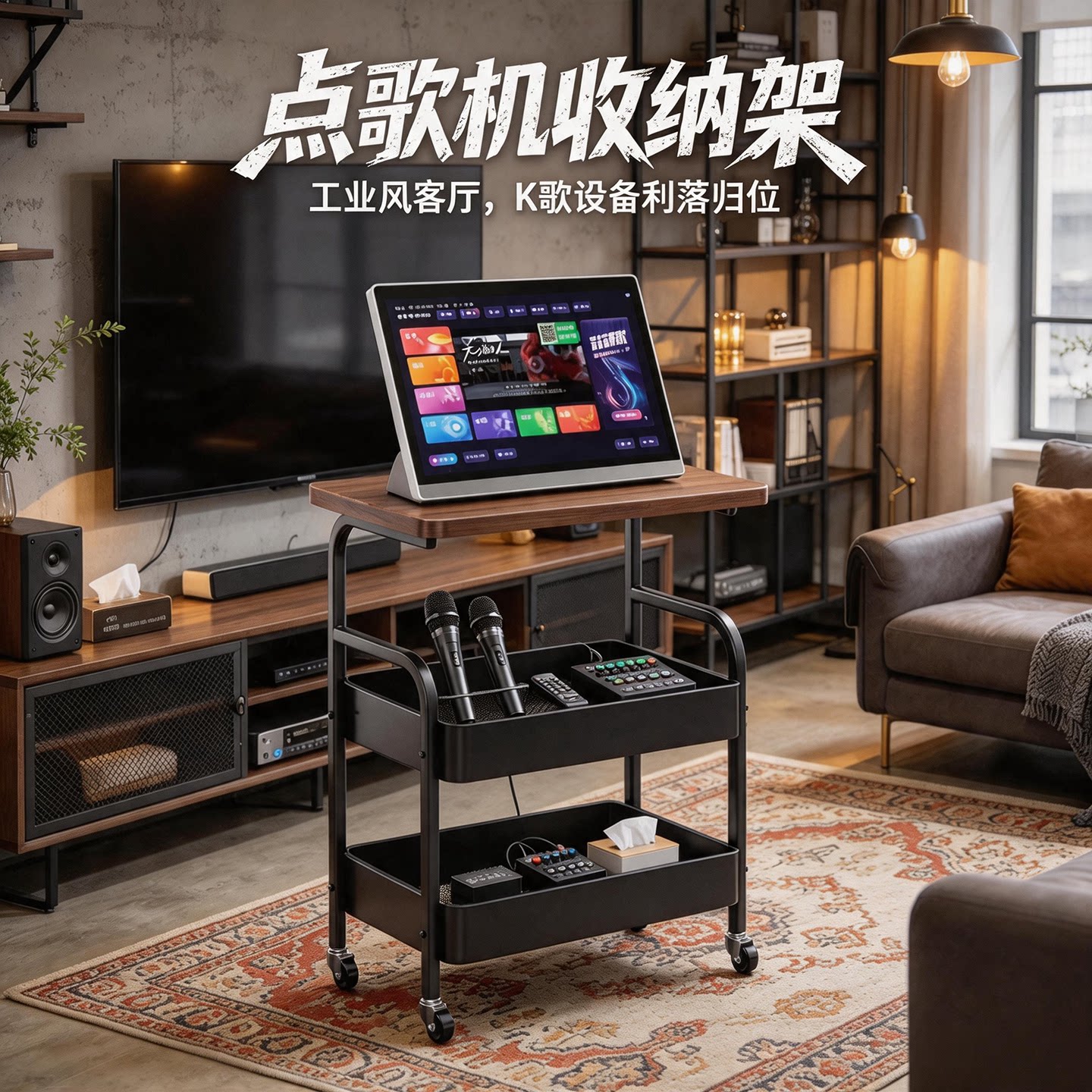点歌机收纳架家用多层功放机放置架音响设备置物架落地移动小推车