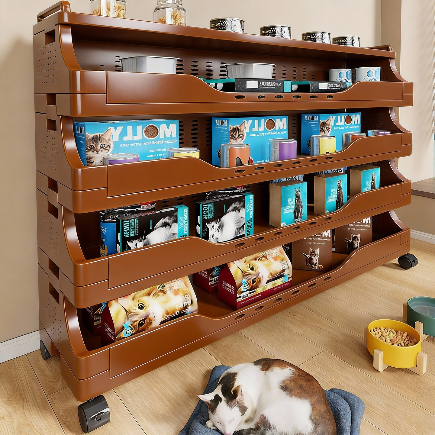 宠物用品置物架落地多层猫粮狗粮收纳架可移动小推车多功能储物柜,宠物/宠物食品及用品,宠物储粮桶,淘宝优惠券,粉丝福利购,淘宝优惠卷
