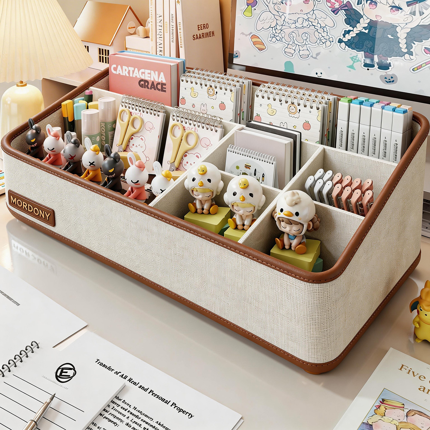 桌面文具收纳盒书桌多功能笔筒学习工具分格储物盒工位杂物整理盒