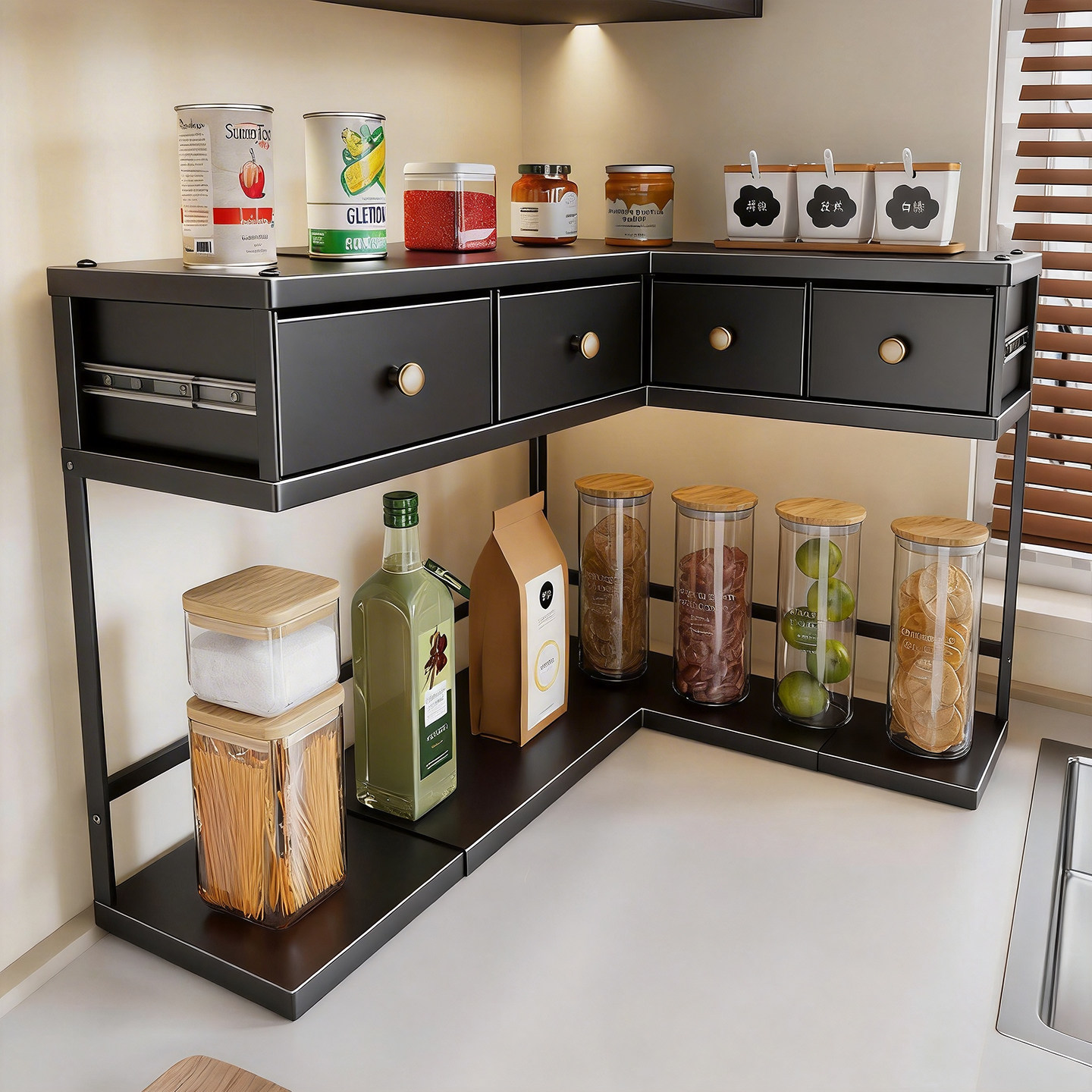 调料置物架厨房转角调味品佐料收纳整理架台面油盐酱醋瓶罐放置架