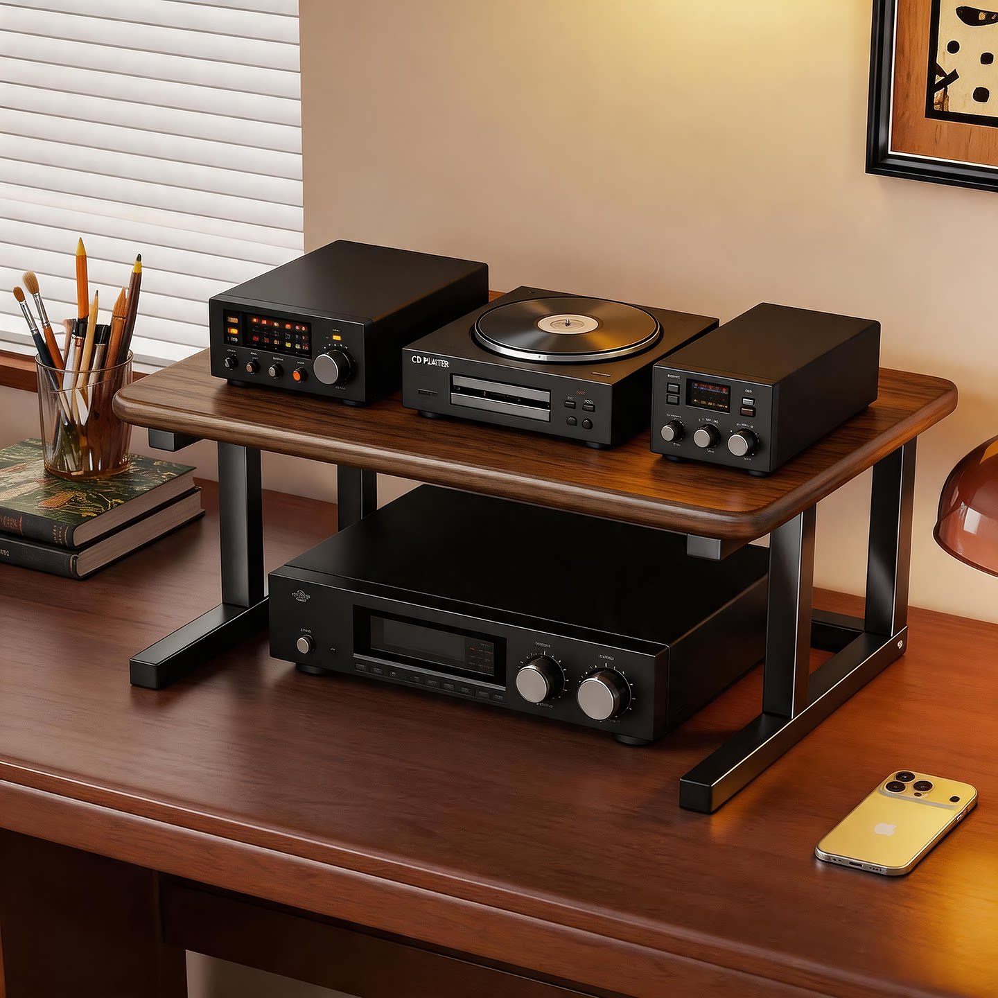 双层木质HIFI桌面音响机架图片