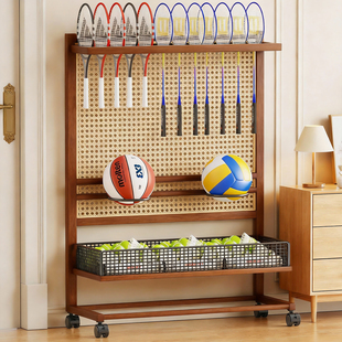 羽毛球拍收纳架篮球足球放置架家用网球储物筐可移动羽毛球置物架