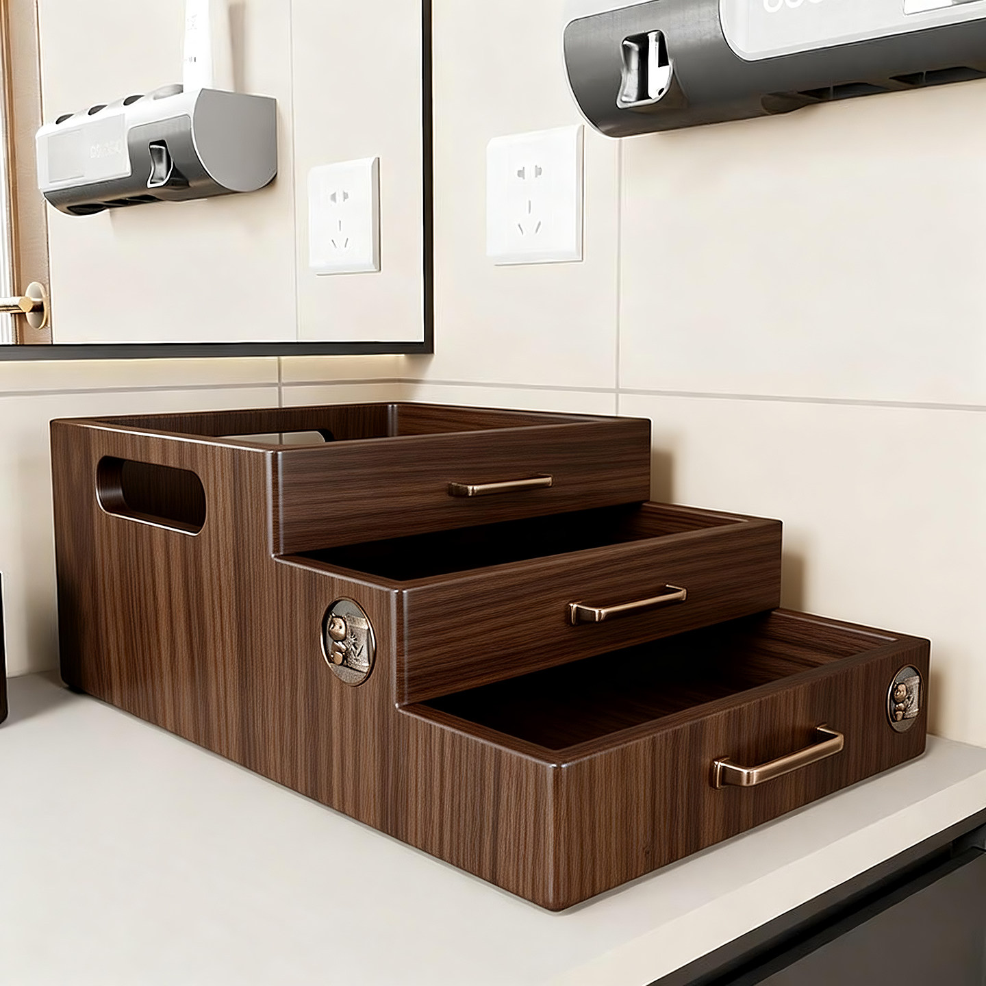 实木收纳盒洗手间桌面护肤品面膜整理架卫生间化妆品粉底液储物篮,家庭/个人清洁工具,浴室角架/置物架,淘宝优惠券,粉丝福利购,淘宝优惠卷