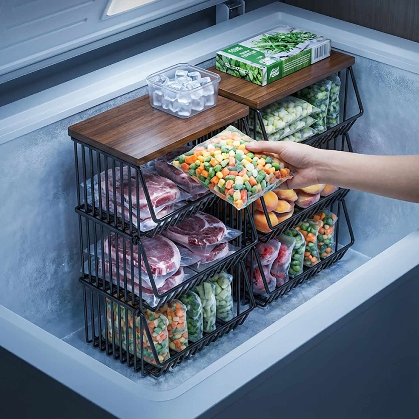 冰柜内部置物架食品收纳筐冰箱多层分隔框神器可叠加隔层架子吊篮,收纳整理,冰柜置物架,淘宝优惠券,粉丝福利购,淘宝优惠卷