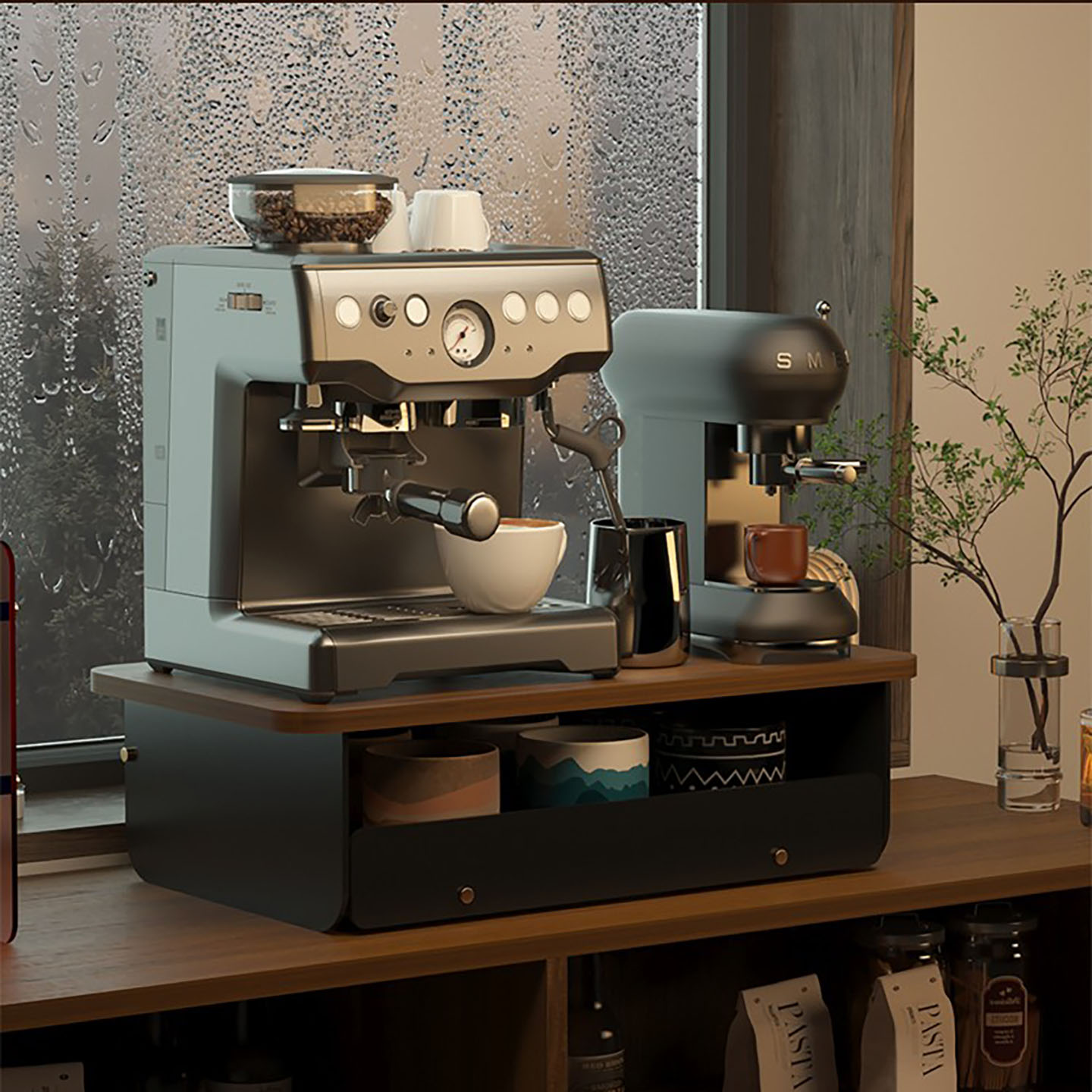 咖啡机增高架桌面中古风