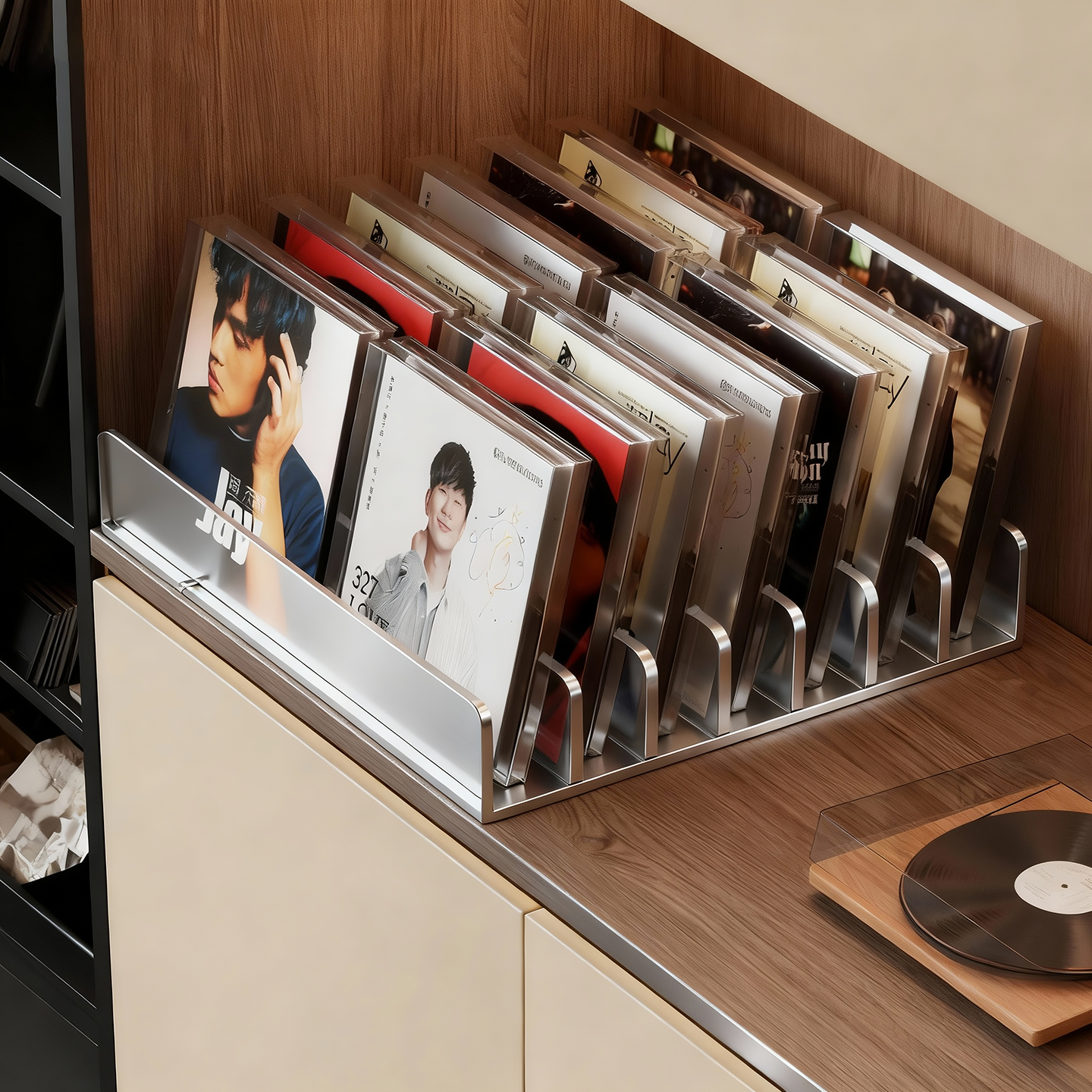 CD展示架桌面亚克力专辑收纳架碟片磁带光盘置物架分格收藏储物盒
