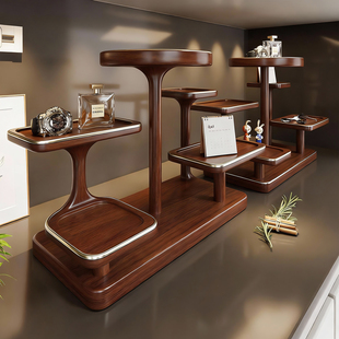 复古中式桌面摆件展示架香水香薰置物架家用桌面实木饰品收纳架子