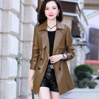2022年新款韩版洋气减龄皮风衣女春秋款修身显瘦中长款pu皮衣外套