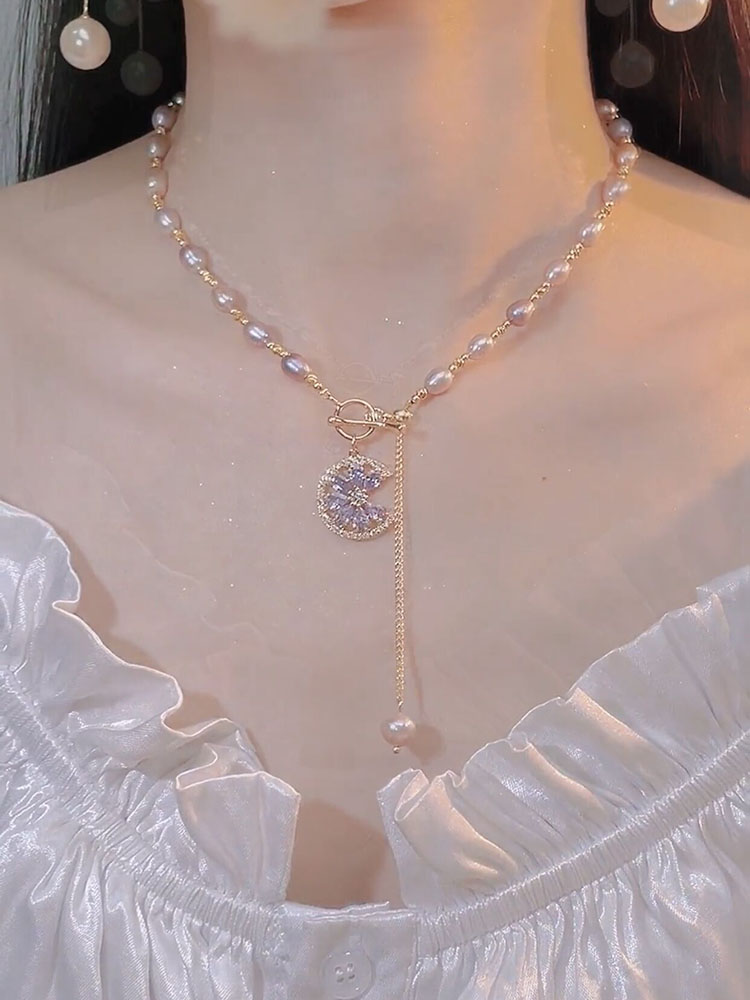 水晶铜合金女淡水珍珠项链防过敏