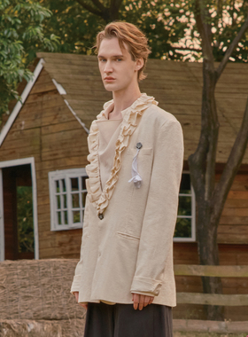 TAM TUAS 安息香 褶边胸花提花亚麻西装《致爱洛斯的咏叹调》