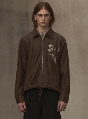 TAM TUAS【天琴座】法国进口镂空刺绣花boxy麂皮音符拉链夹克外套